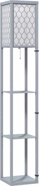 Lampada da terra HOMCOM con 3 ripiani, design moderno in metallo e tessuto, attacco E27, grigio chiaro e bianco – 1