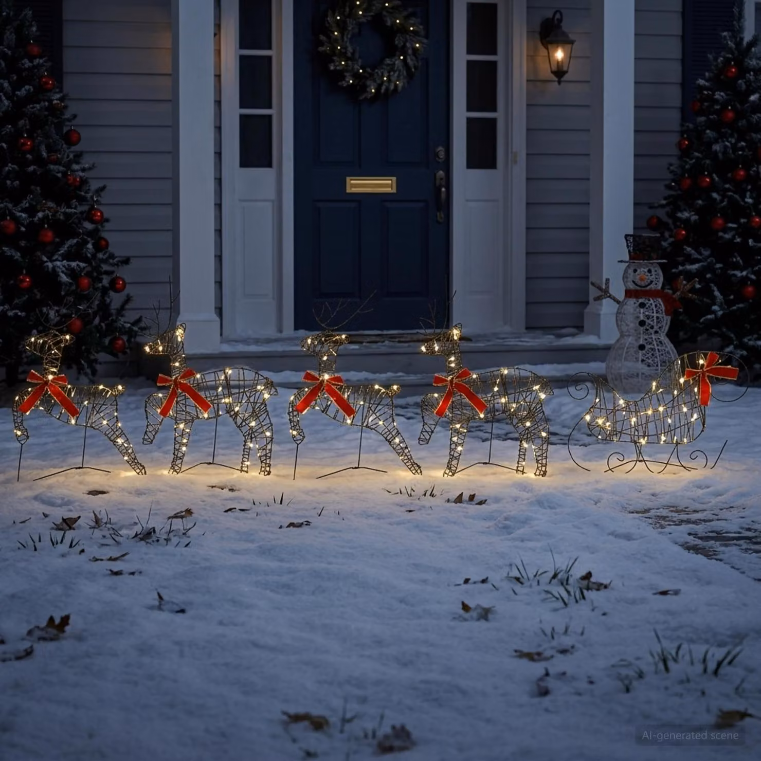 vidaXL Renna di Natale con slitta 5 pz 100 LED Bianco caldo
