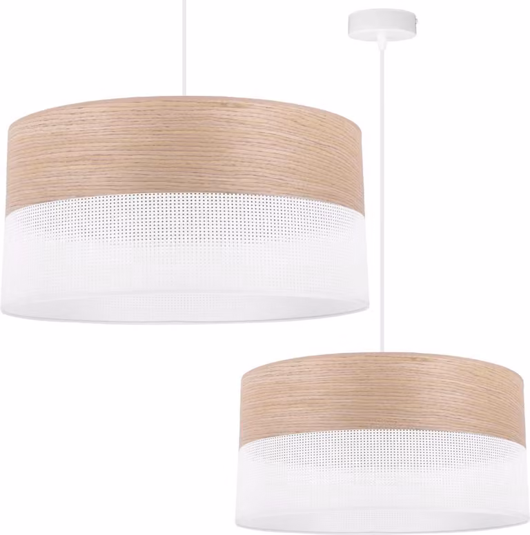 Lampada a sospensione singola, paralume classico impiallacciato rovere, 44 cm