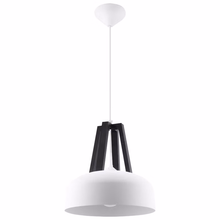 Lampada a sospensione CASCO bianco/nero 1xE27 15W acciaio/legno 85x30x30cm Sollux Lighting