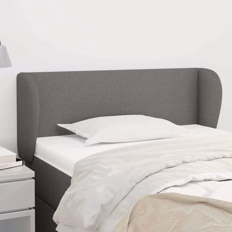 Testiera ad orecchio vidaXL in tessuto grigio con struttura in legno e materiali misti L: 93 cm, P: 23 cm, H: 78-88 cm