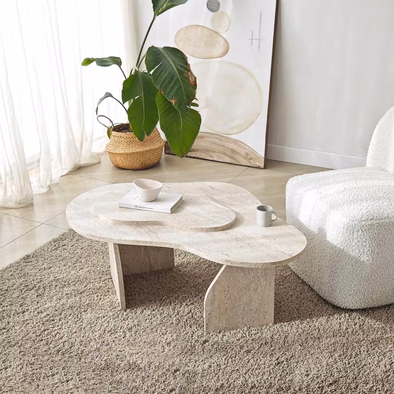 Skye Decor, Melted - Travertine, tavolino, pannelli truciolari rivestiti al 100% in melamina, travertino, 105 x 65 x 35 cm