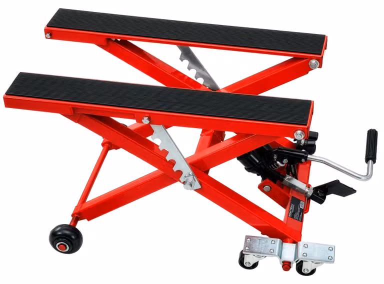 KRAFT&DELE | Sollevatore per motociclette, piattaforma di sollevamento per motociclette, capacità 500 kg, regolabile in altezza da 100 a 410 mm, cavalletto centrale a forbice per sollevamento con capacità di 500 kg, sollevatore a forbice per la riparazion