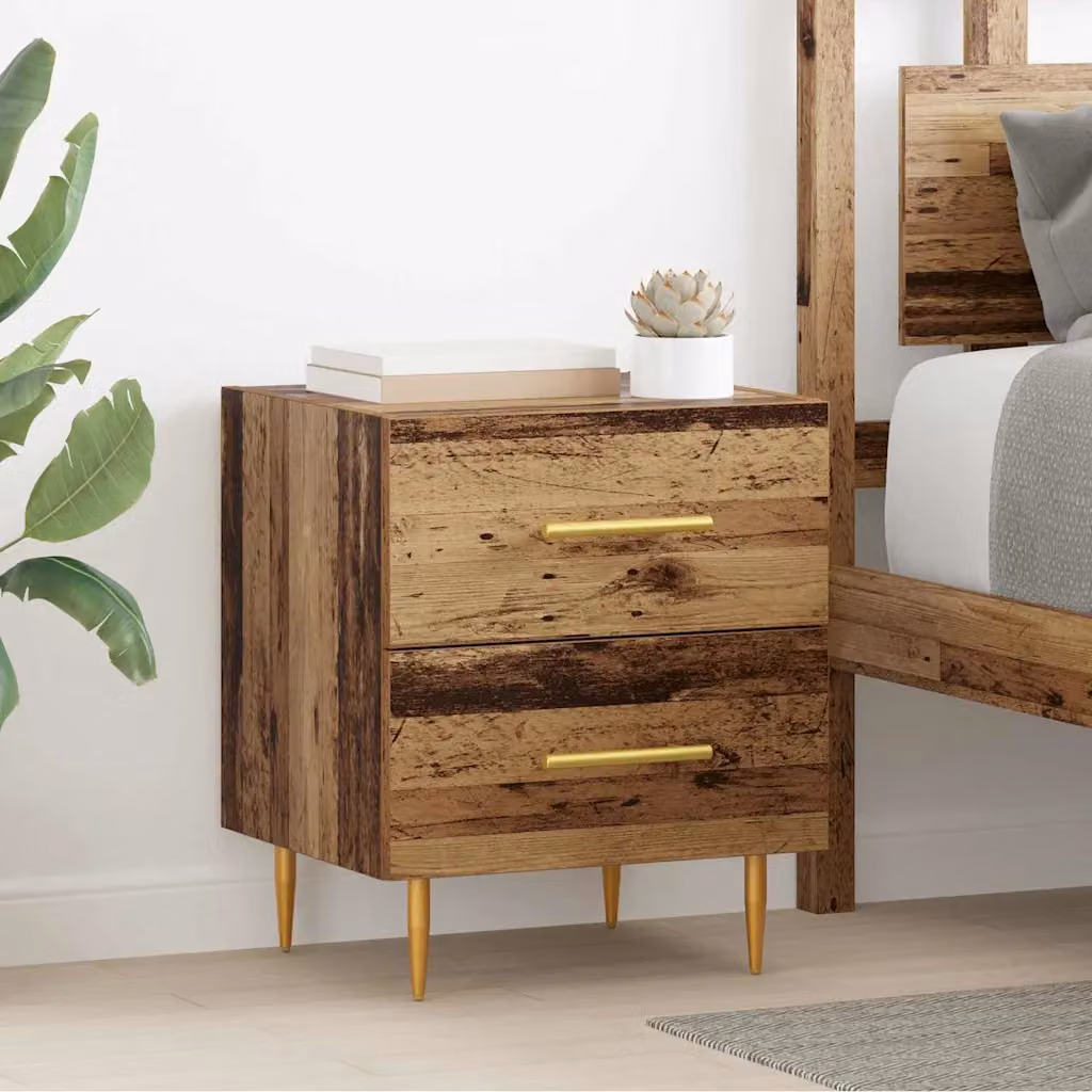 Set di 2 Armadi da Notte vidaXL in Stile Mid-Century, Colore Marrone e Oro, L/P/H: 40 x 35 x 47,5 cm