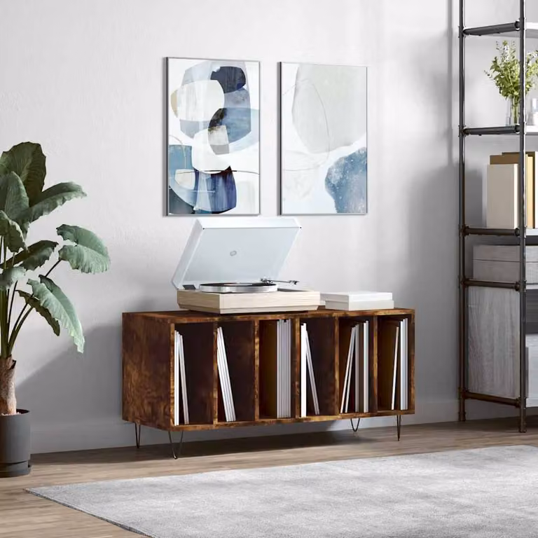 vidaXL Mobile Porta Dischi in Rovere Fumo e Legno Multistrato, Stile Industrial, L 100 cm x P 38 cm x H 48 cm