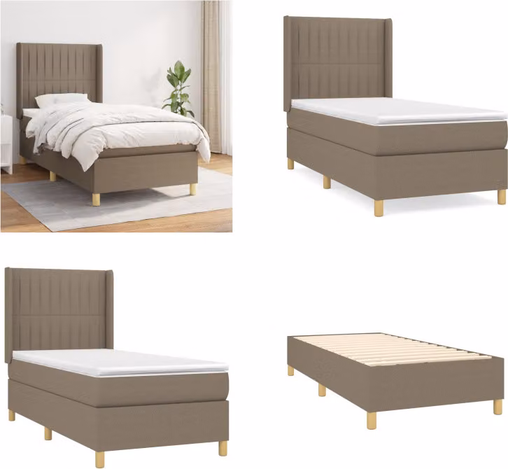 vidaXL Letto boxspring con materasso Taupe 90x190 cm in tessuto - Letto boxspring - Boxspringbetten - Bett - Schlafzimmermöbel