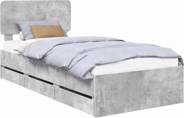 Letto singolo | Letto per adulti | Struttura del letto con cassetto Grigio Cemento 90 x 200 cm