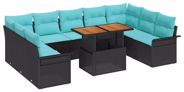 Set Divano da Giardino 10 pcs Nero Poly Rattan