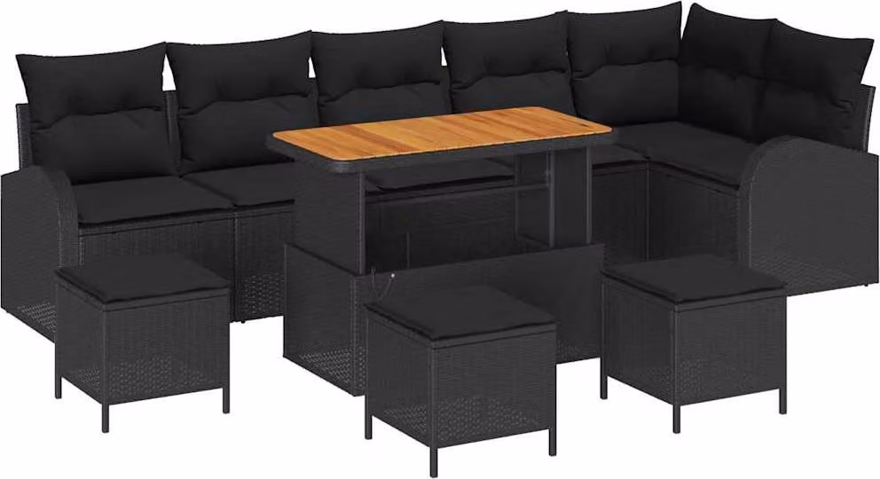 Set Divano da Giardino con cuscino 10 pcs Nero polyrattan