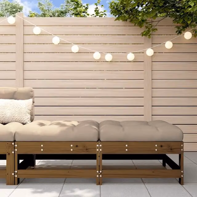 Set di 2 poggiapiedi da giardino vidaXL in legno di pino marrone con cuscini beige – 1