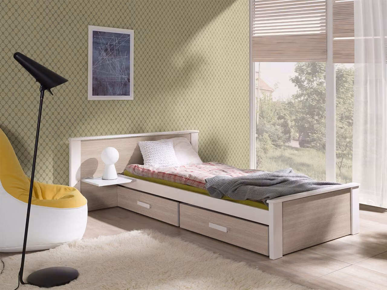 Letto per bambini con spazio di archiviazione 80x180 POLCH PLUS - bianco / rovere sonoma