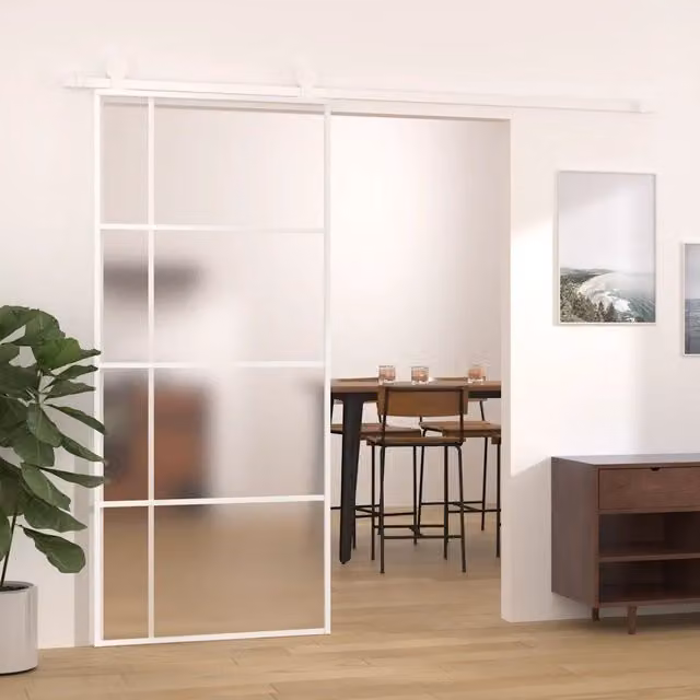 Porta Scorrevole in Vetro e Alluminio vidaXL Bianca L: 90 cm, H: 205 cm
