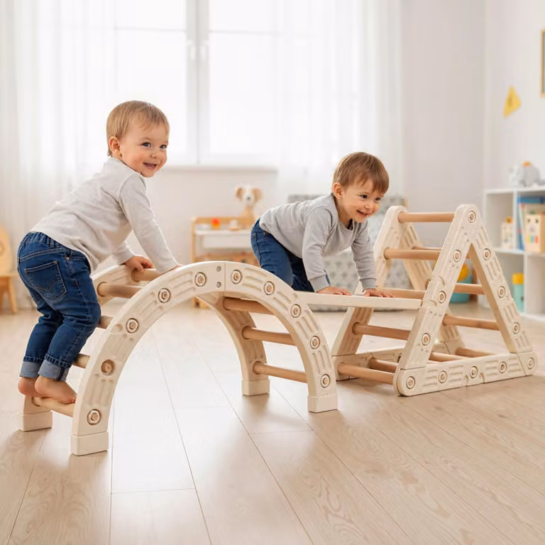 Set gioco Montessori 5 in 1 Costway con scala doppia faccia e arco per bambini, colore bianco