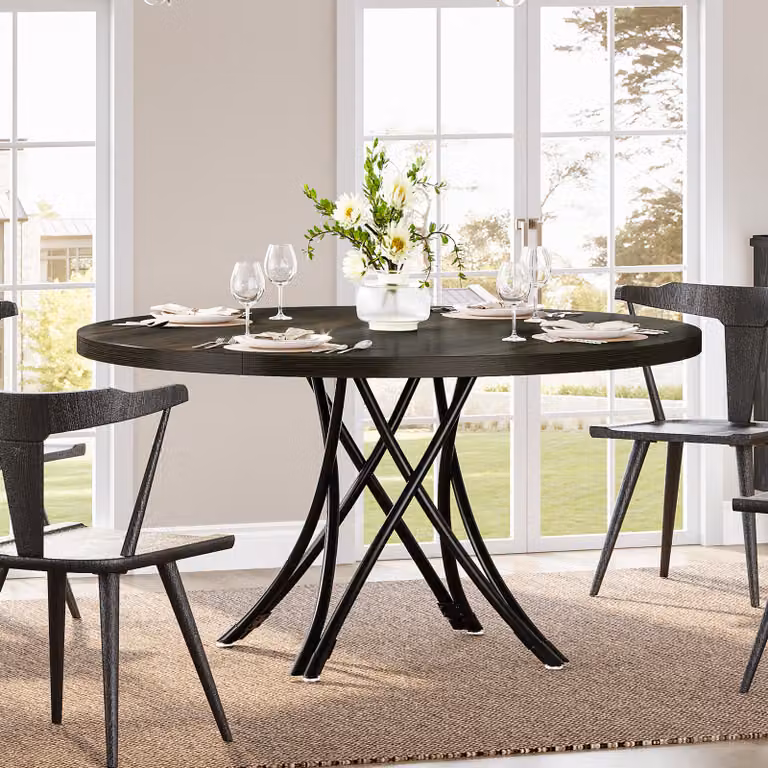 Tribesigns tavolo da pranzo rotondo per 4 persone, tavolo da cucina rotondo da 119 cm, tavolo da pranzo moderno in legno con robuste gambe incrociate in metallo per cucina, soggiorno