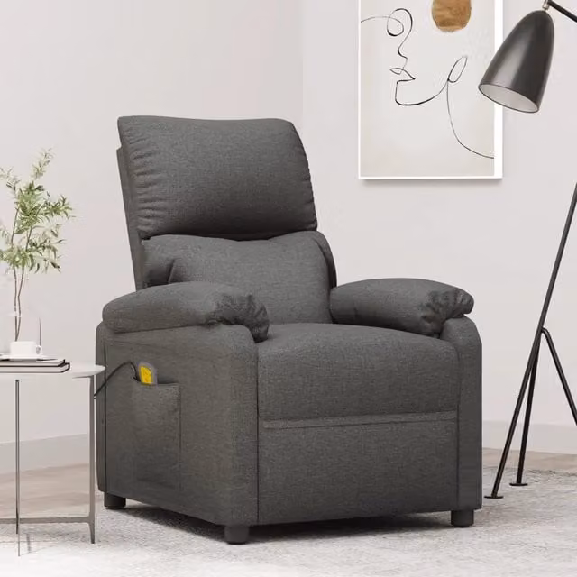 Poltrona Relax Recliner vidaXL in Tessuto Grigio con Braccioli e Struttura in Metallo e Legno