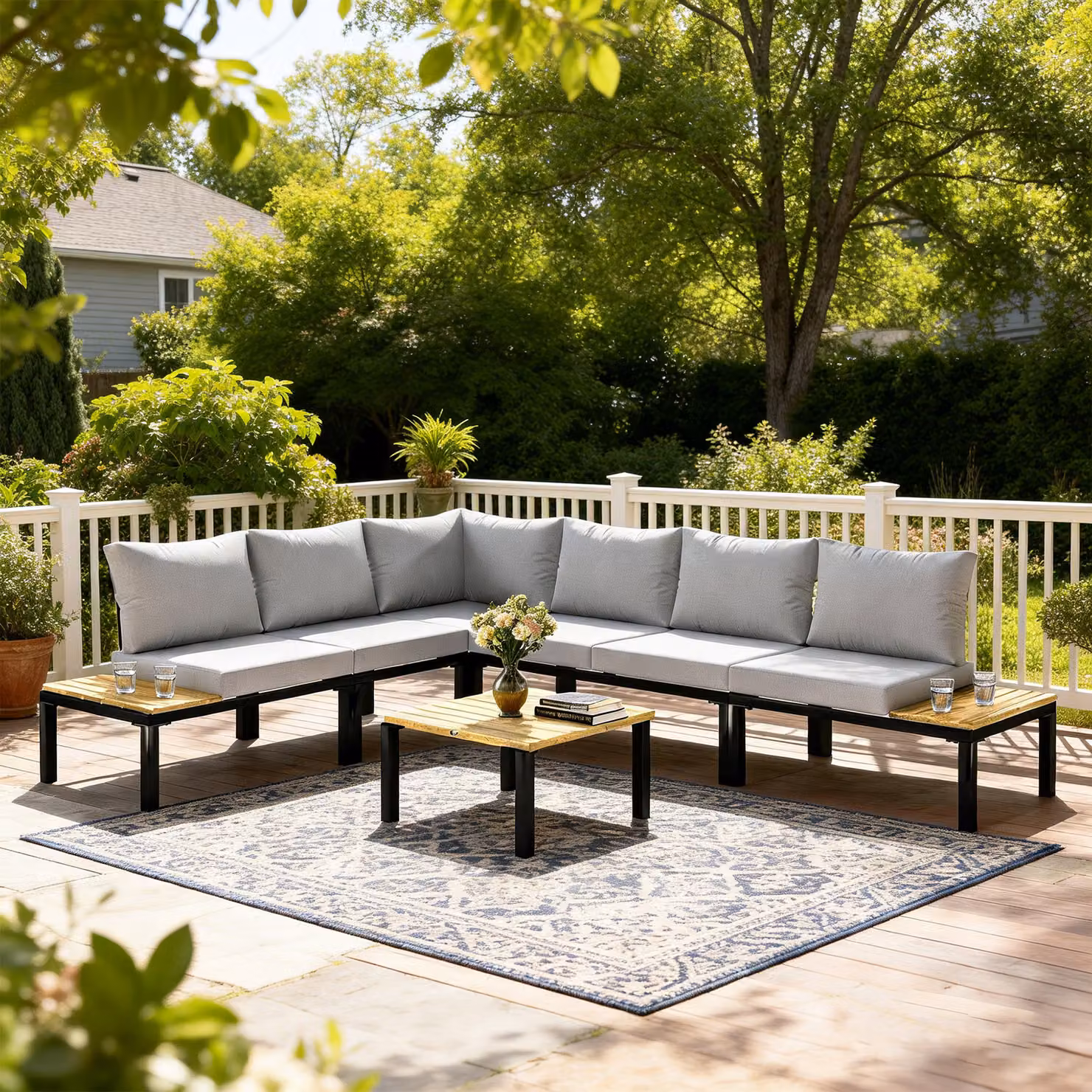 Set da giardino modulare Outsunny composto da 6 pezzi trasformabile in letto, colore grigio – 2