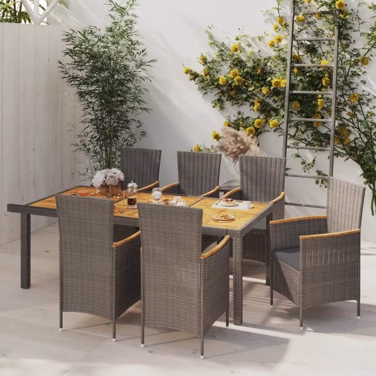 Maison Exclusive - Set da pranzo da giardino 7 pezzi con cuscini in polyrattan grigio