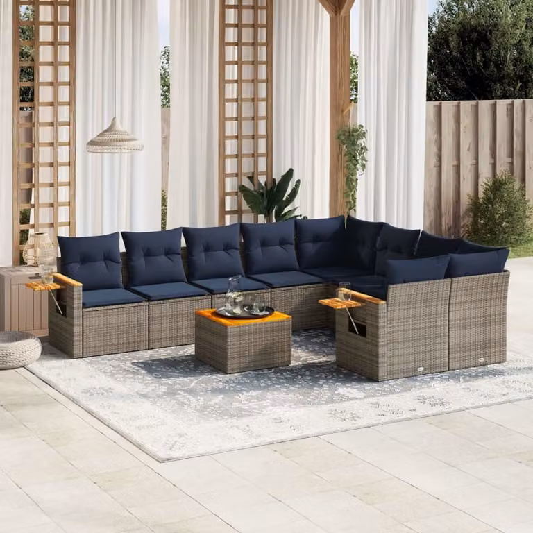 Maison Exclusive - Set Divani da Giardino 10 pz con Cuscini Grigio in Polyrattan