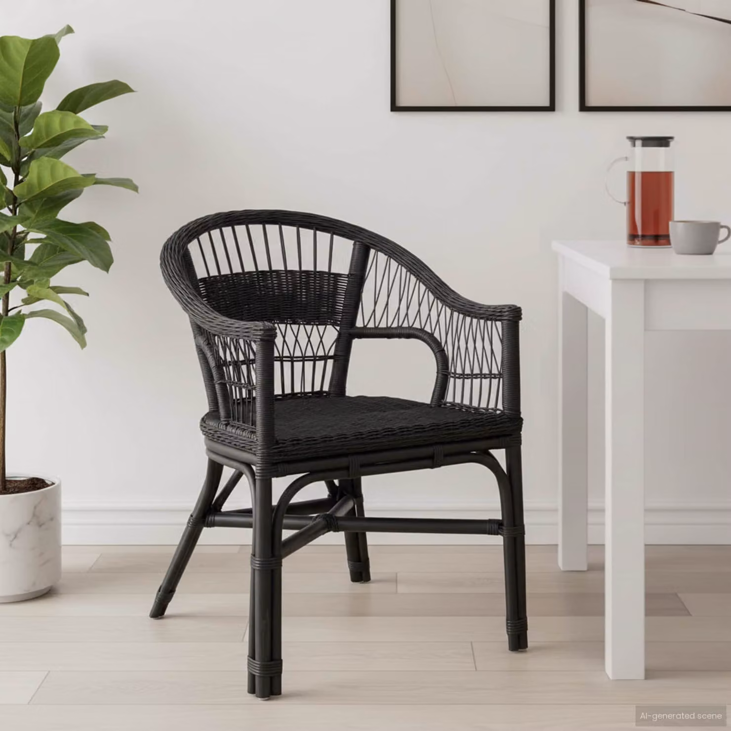 Sedia impilabile in rattan vidaXL nera L/P/H: 60 x 60 x 81 cm