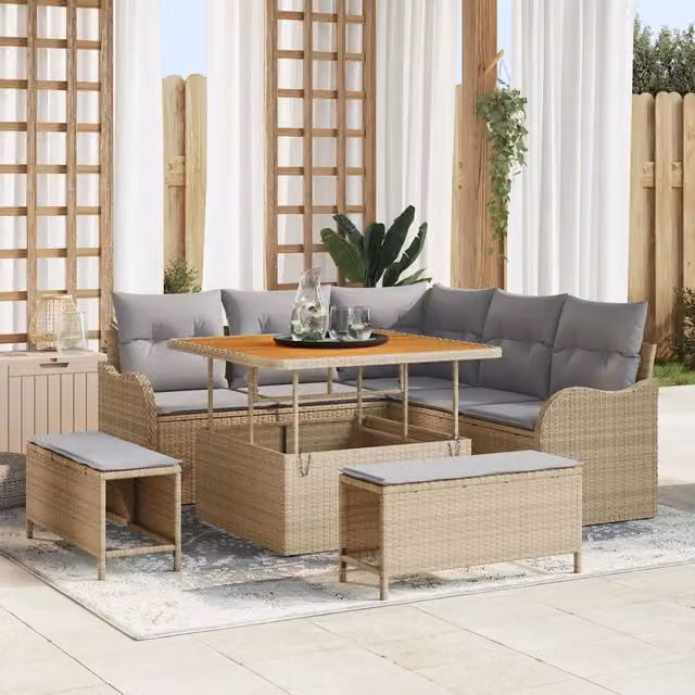 Set Divano da Giardino 8 Pezzi vidaXL Beige con Cuscini e Tavolino da Caffè in Polyrattan e Acciaio – 1