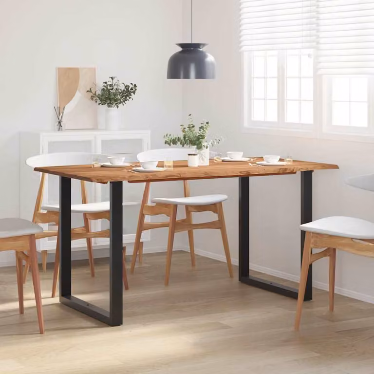 vidaXL Tavolo da Pranzo Rettangolare in Legno Massello di Acacia e Metallo, L: 154 cm, P: 80 cm, H: 76 cm