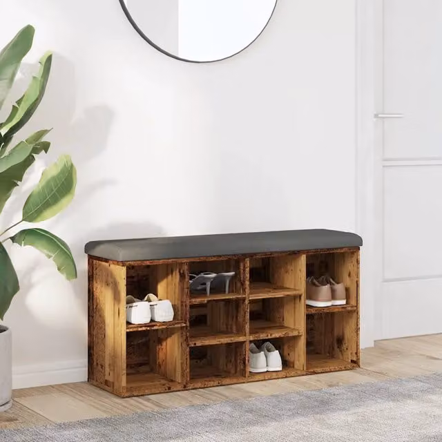 Panca Scarpiera e Sgabello Design Mania in Legno e MDF, Colore Marrone e Grigio, L 110 x P 32 x H 50 cm – 1