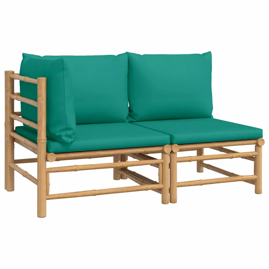 Set Salotto da Giardino Moderno vidaXL in Bambù e Rattan con Cuscini Verdi e Marroni – 2