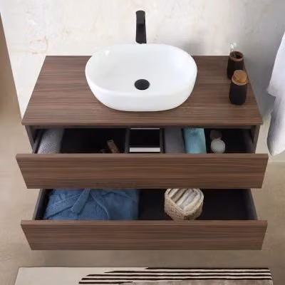 Mobile bagno sospeso Kleo Inbagno color noce e marrone con top lavabo e specchio – 2