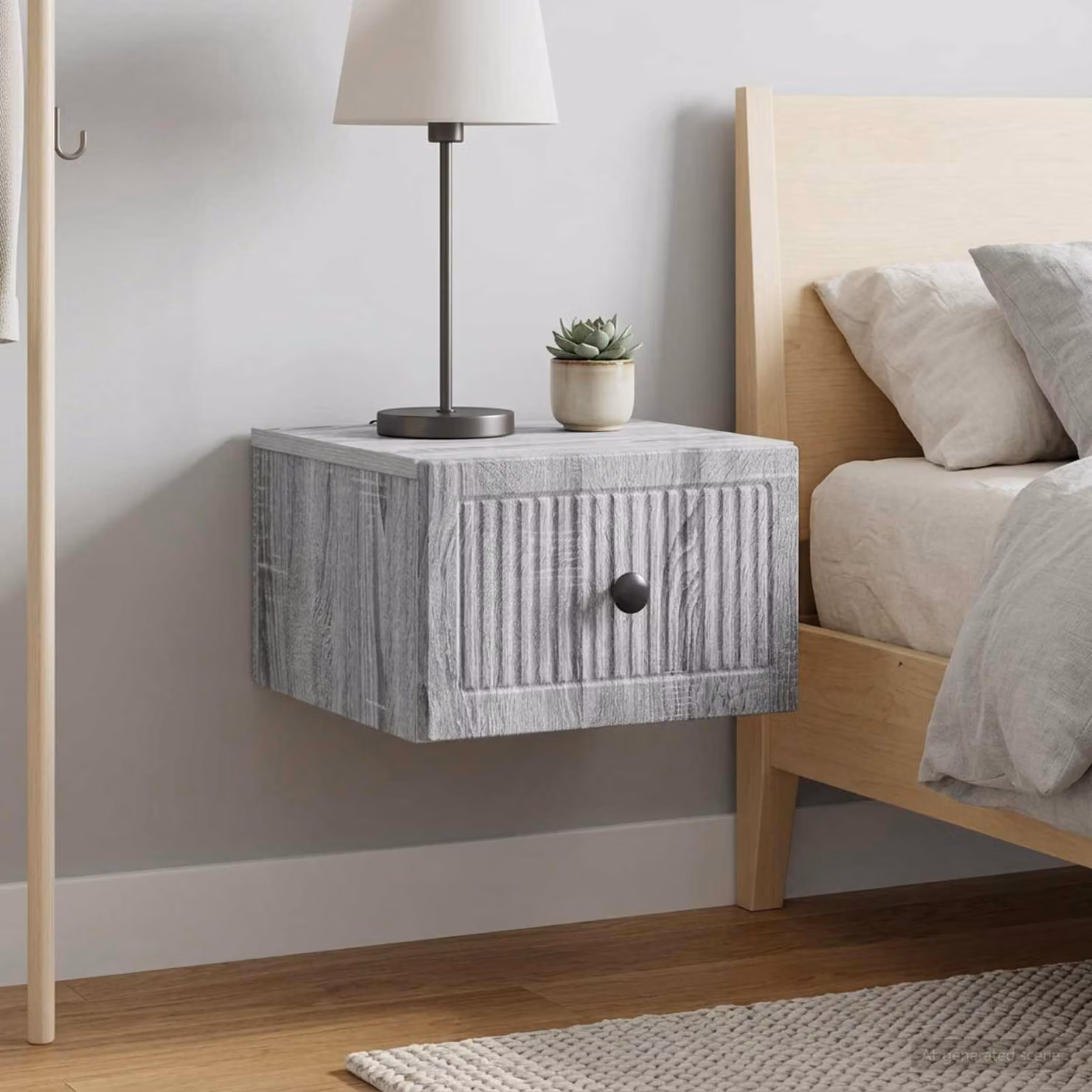 Set di 2 mobiletti da notte sospesi vidaXL in Grigio Sonoma, L: 33 cm, P: 34,5 cm, H: 20 cm