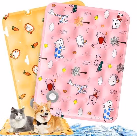 Set di tappetini refrigeranti per cani - 40 x 50 cm - confezione da 2 - Colori: rosa e giallo - Tappetini refrigeranti per cani