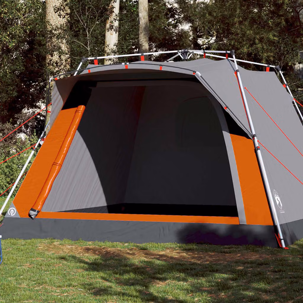 Tenda da campeggio con cabina vidaXL per 4 persone, Grigio e Arancione, a rilascio rapido