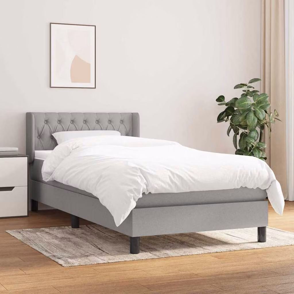 vidaXL Giroletto a Molle con Materasso Ibrido in Tessuto Grigio Chiaro e Bianco L/P/H: 200 x 100 x 88 cm – 1