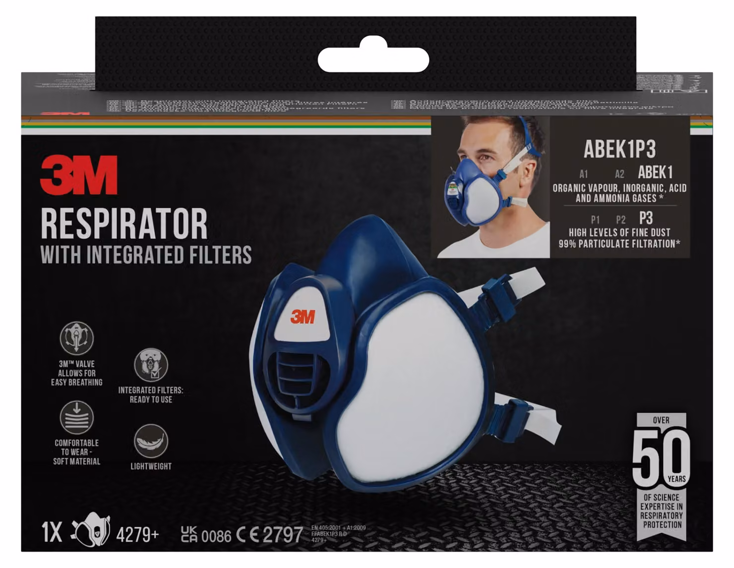 Maschera respiratoria 3M™ con filtri integrati, ABEK1P3, filtro combinato