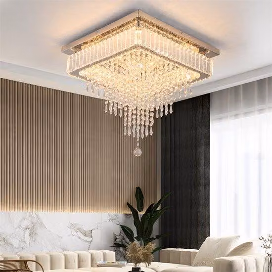 Lampada a soffitto a LED, cromata, con cristalli, dimmerabile tramite telecomando. Ideale per cucina, camera da letto e soggiorno. Plafoniera