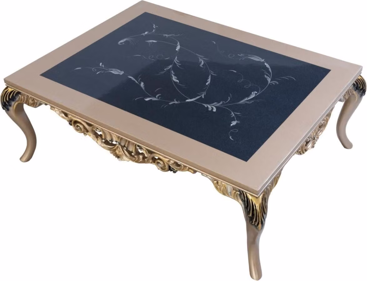 Casa Padrino tavolino barocco con piano in vetro argento / nero / oro 128 x 95 x h. 46 cm - Magnifico tavolino da salotto con elegante motivo - Mobili da salotto in stile barocco