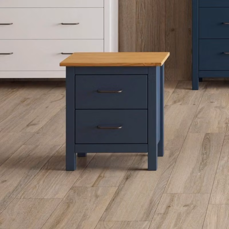 Comodino Miranda EFFEZETA con 2 cassetti in legno massiccio blu e top in pino – 2