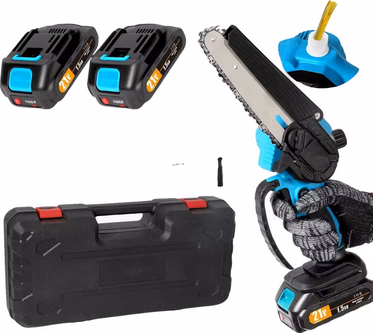 Mini motosega, design portatile, pompa dell'olio automatica, B, 15,24 cm, due batterie