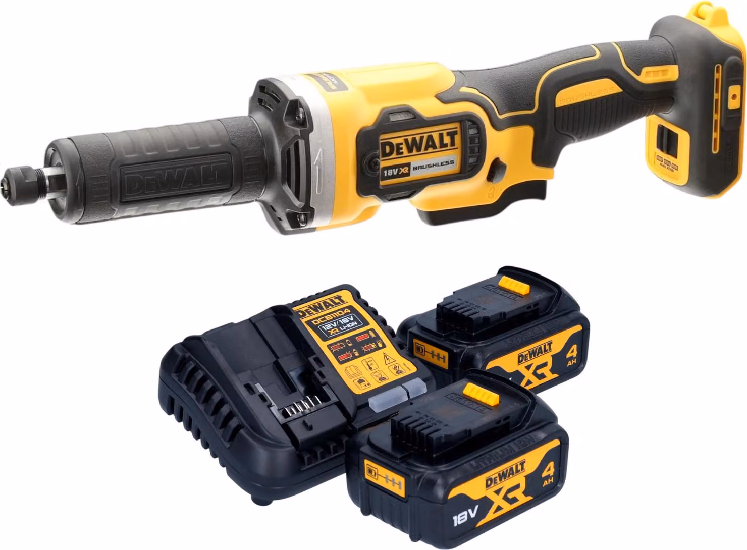 Smerigliatrice diritta a batteria DeWalt DCG 426 M2 18 V brushless + 2 batterie 4,0 Ah + caricabatterie