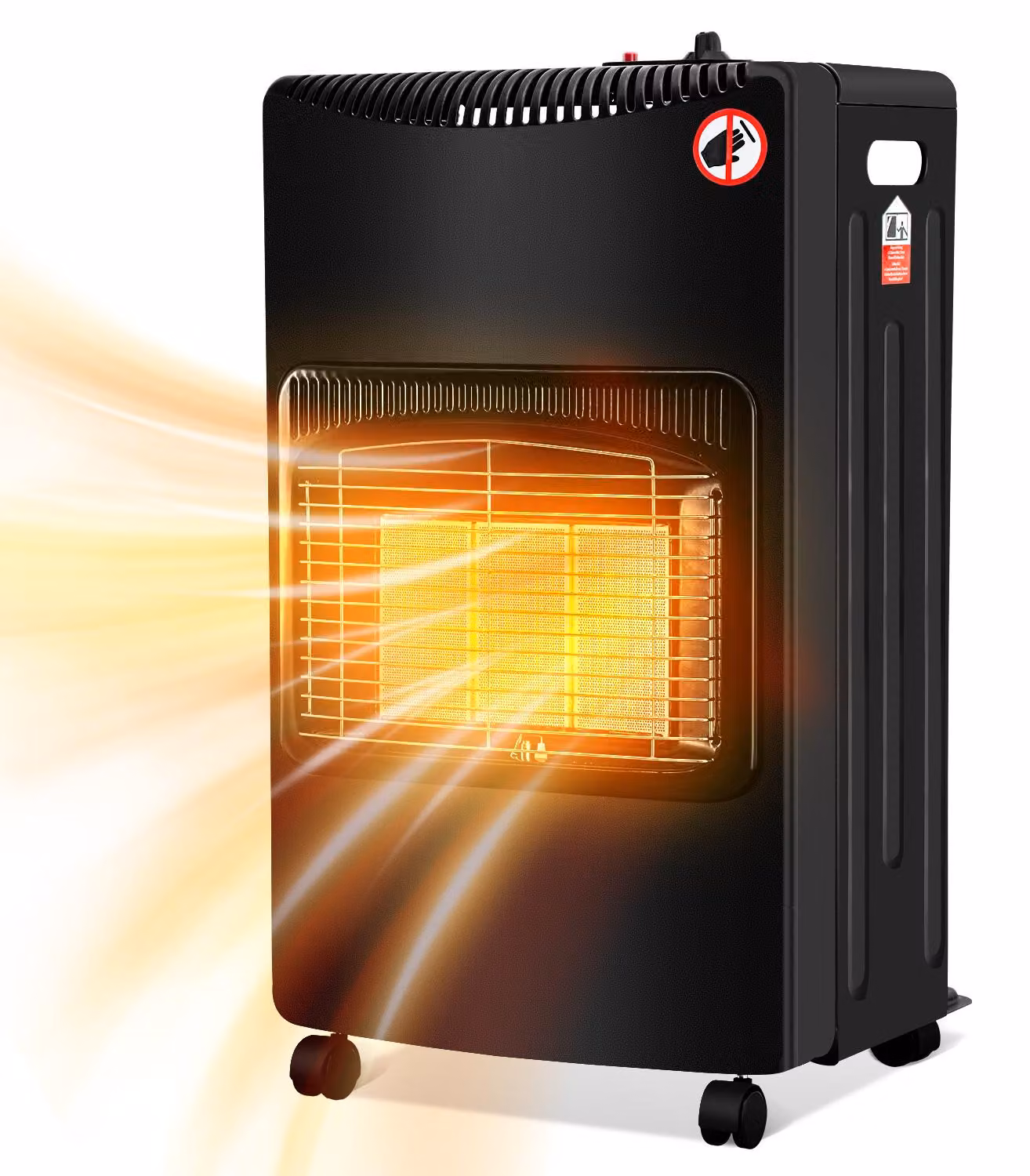 Ikodm, riscaldatore a infrarossi nero, riscaldatore a gas da 4200 W, 3 livelli di riscaldamento, protezione contro il ribaltamento, protezione antifiamma, portatile, pieghevole e con ruote