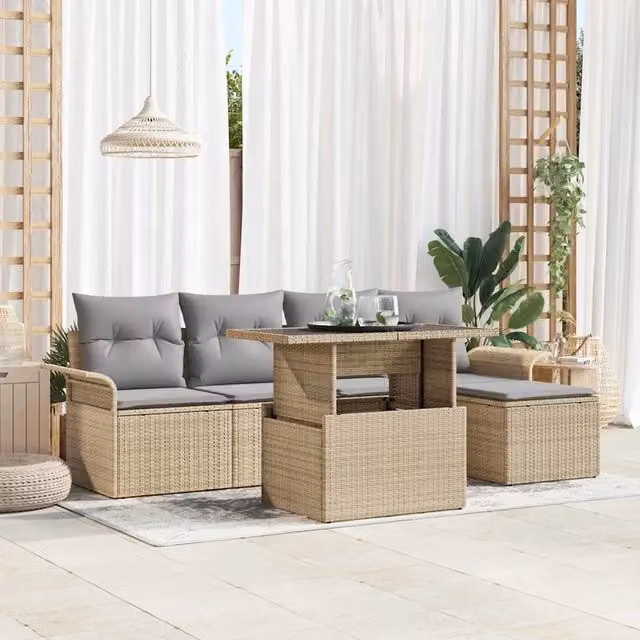 Set Divano da Giardino 6 pz Beige polyrattan 3348266