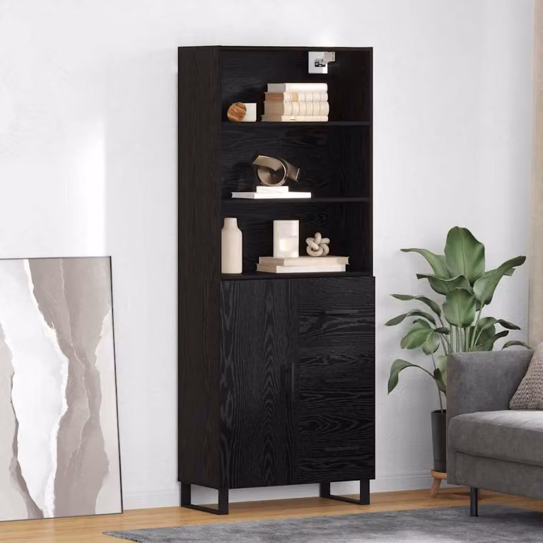 Set di 2 credenze moderne vidaXL in rovere nero, L: 69,5 cm, P: 34 cm, H: 180 cm