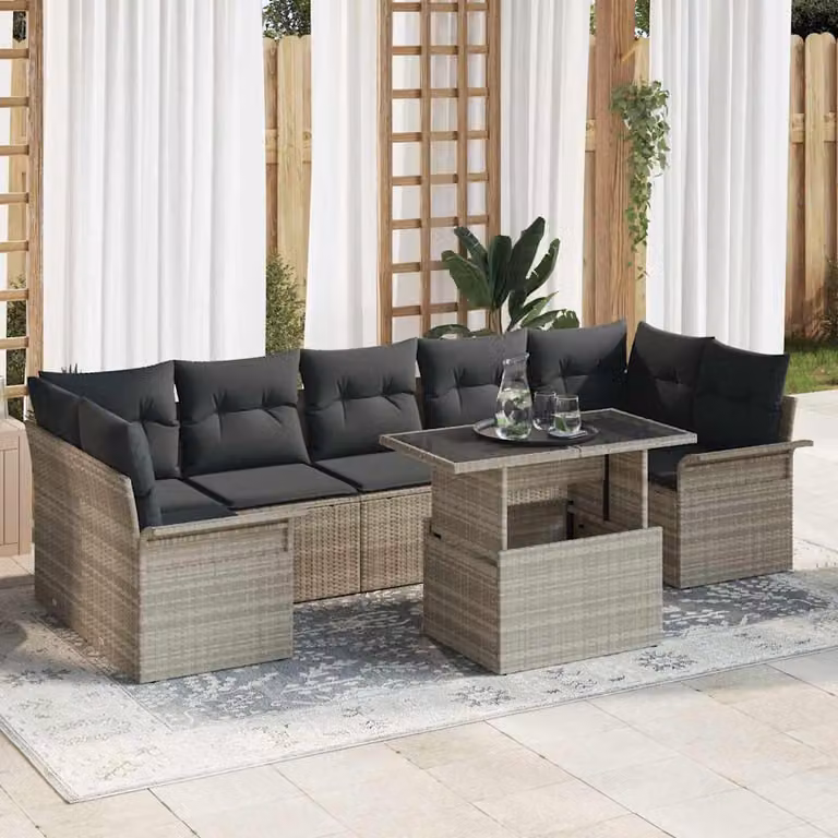 Maison Exclusive - Set Divano da Giardino 8 pcs Grigio chiaro polyrattan