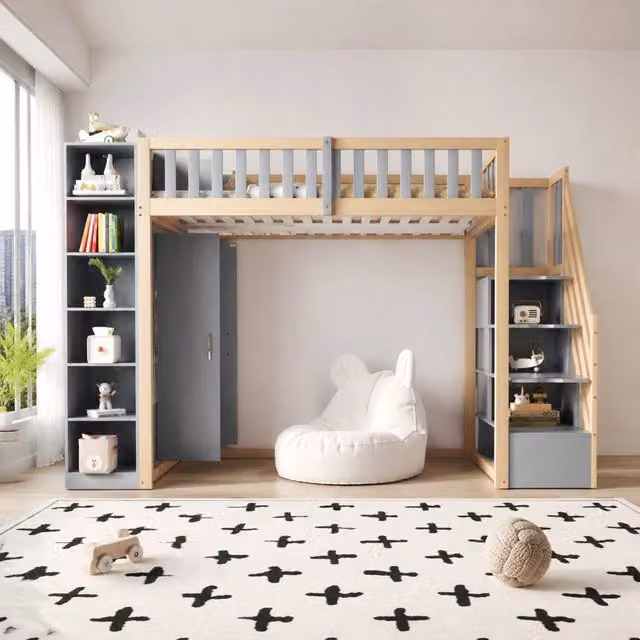 Letto a soppalco 90x200 cm con armadio e contenitori