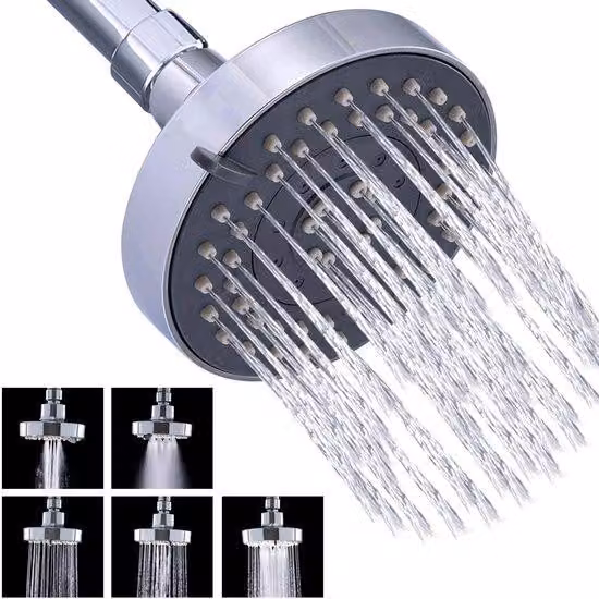 Doccetta a pioggia, diametro 10 cm, 5 modalità di getto, a risparmio idrico, attacco G1/2, filo metallico, ruotabile a 360 gradi, color zinco, per doccia solare e bagno