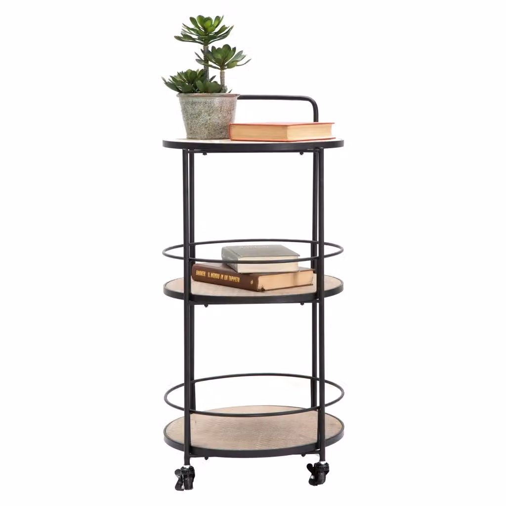 Carrello DMORA con 3 Ripiani in Legno e Metallo, Marrone e Nero, L 40 cm x P 42 cm x H 82 cm – 2