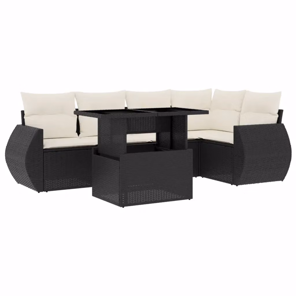 Set Divano da Giardino vidaXL 6 pz in Polyrattan Nero con Cuscini e Tavolino da Esterno a Forma di L – 2