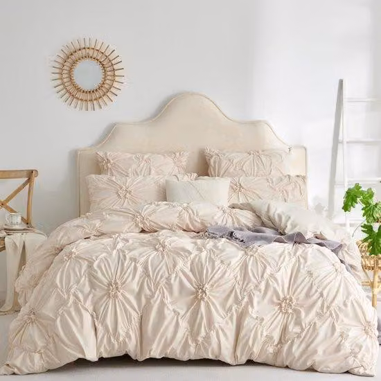 Set di lenzuola Ibbenzoa® da 3 pezzi, 220×240 cm, beige – 100% microfibra (poliestere), 2 federe da 80×80 cm, tessuto morbido e spazzolato, dettagli plissettati, chiusura con cerniera,  Oeko-Tex