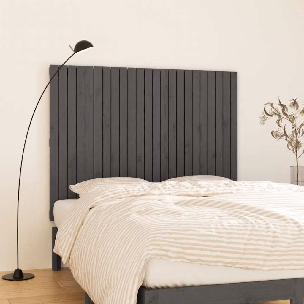Testiera da parete vidaXL in legno massello di pino, grigia, L: 146,5 cm, P: 3 cm, H: 110 cm