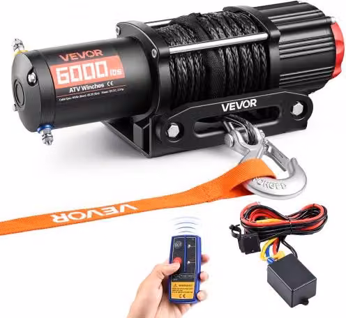VEVOR Verricello Elettrico con Cavo Metallico da 2721 kg, Verricello Elettrico da 12 V CC per ATV/UTV Fuoristrada con Fune Sintetica Ø 6 mm x 15 m, Telecomando Wireless e Cablato, Impermeabile IP55