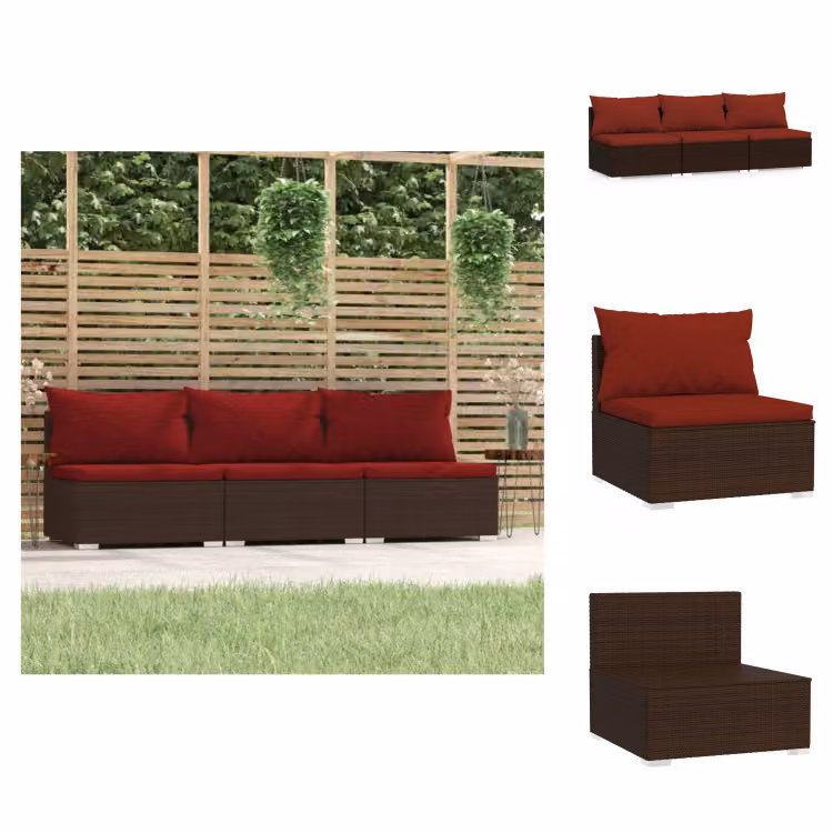 vidaXL Divano a 3 posti con cuscini in poly rattan marrone - Set di mobili da giardino